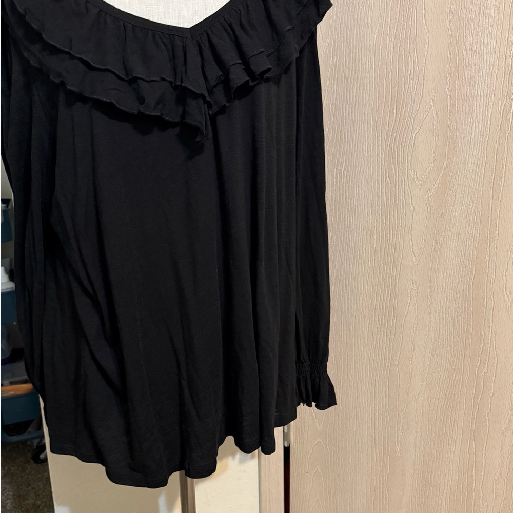 Terra & Sky Black Ruffle Blouse